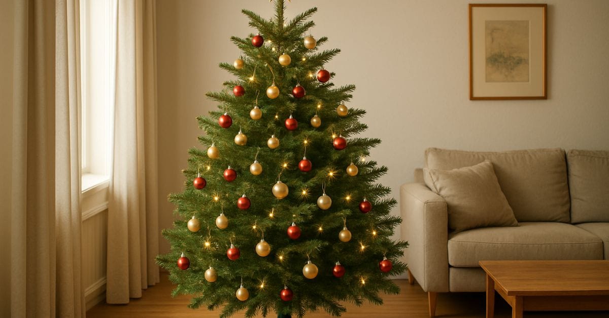 Kunstigt juletræ i stuen